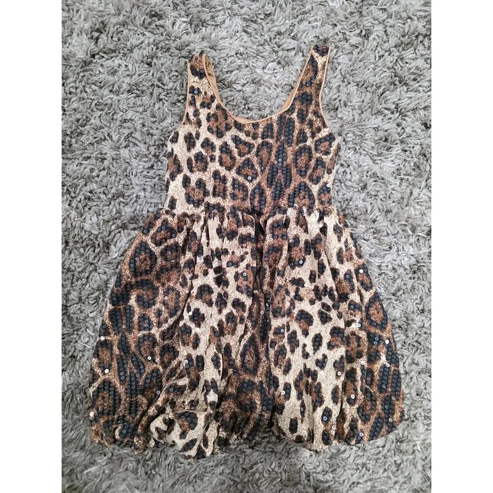 Lola + The Boys Sequin Leopard Bubble Girl's Dress Brown Size 6
